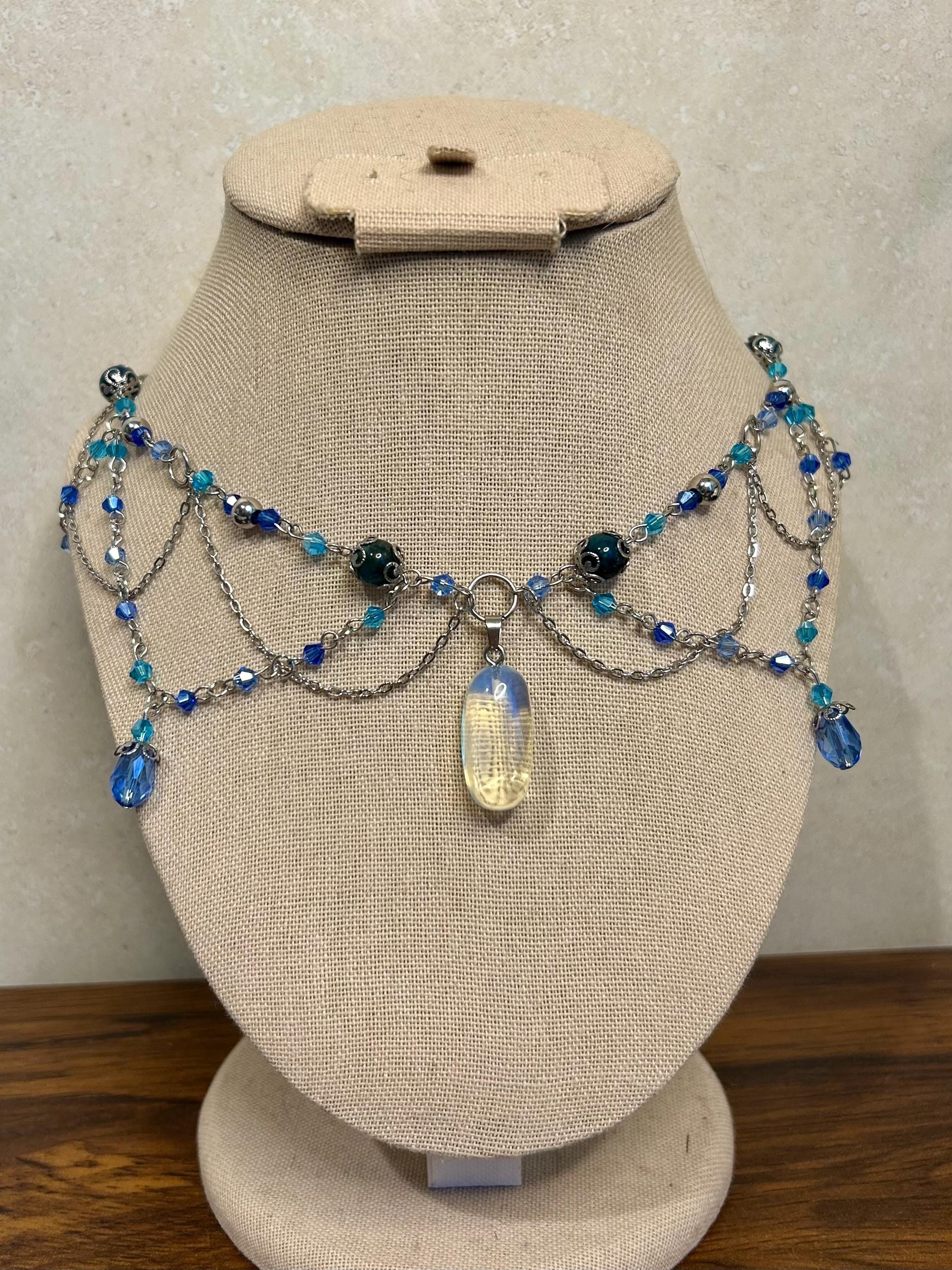 Siren Song Apatite and Opalite Crystal Necklace, Stunning Handmade Blue-White Stone Jewelry for Elegance, Perfect Gift for Nature Lovers