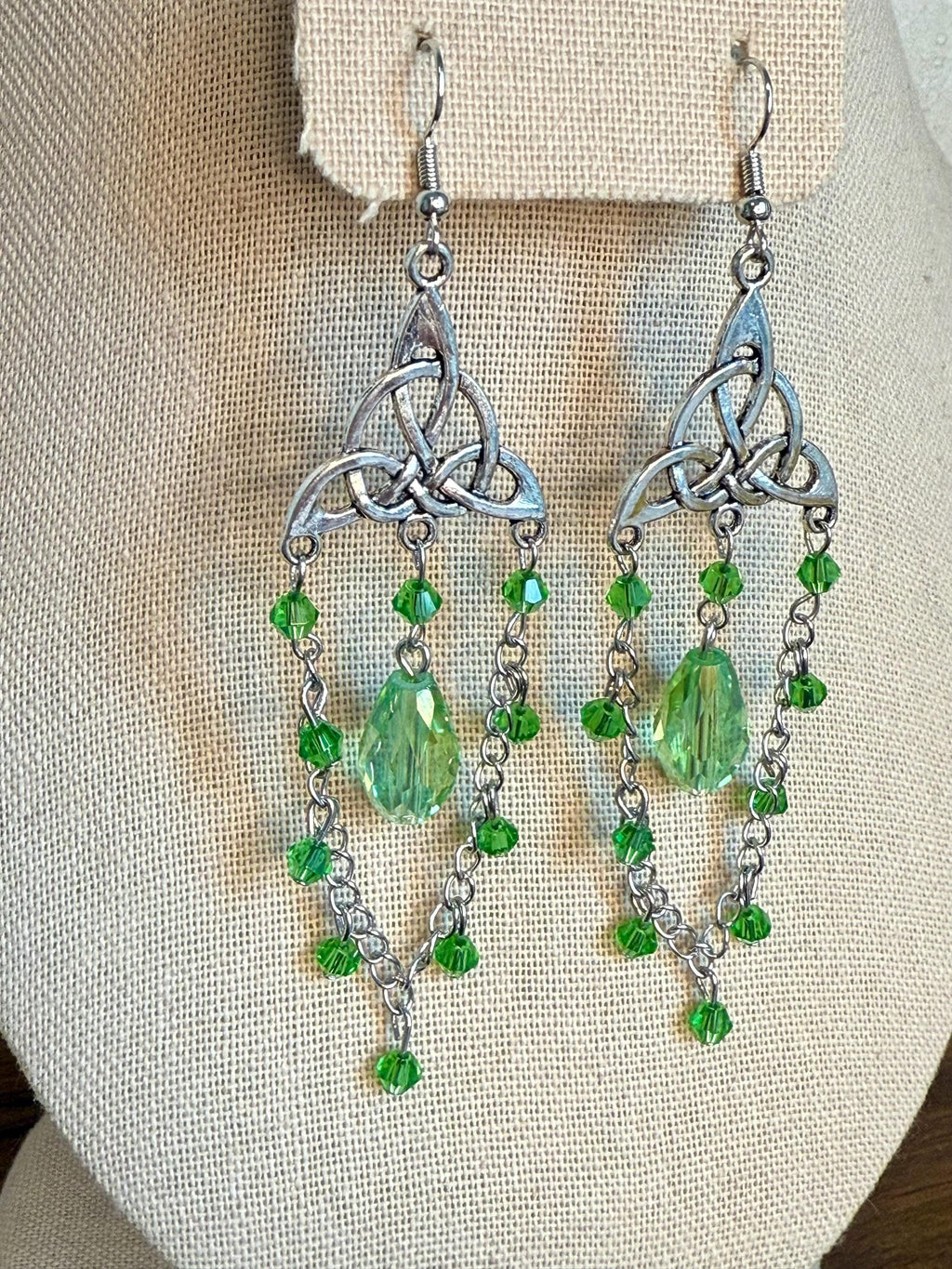 Handmade Celtic Knot Crystal Dangle Earrings, Fantasy Jewelry