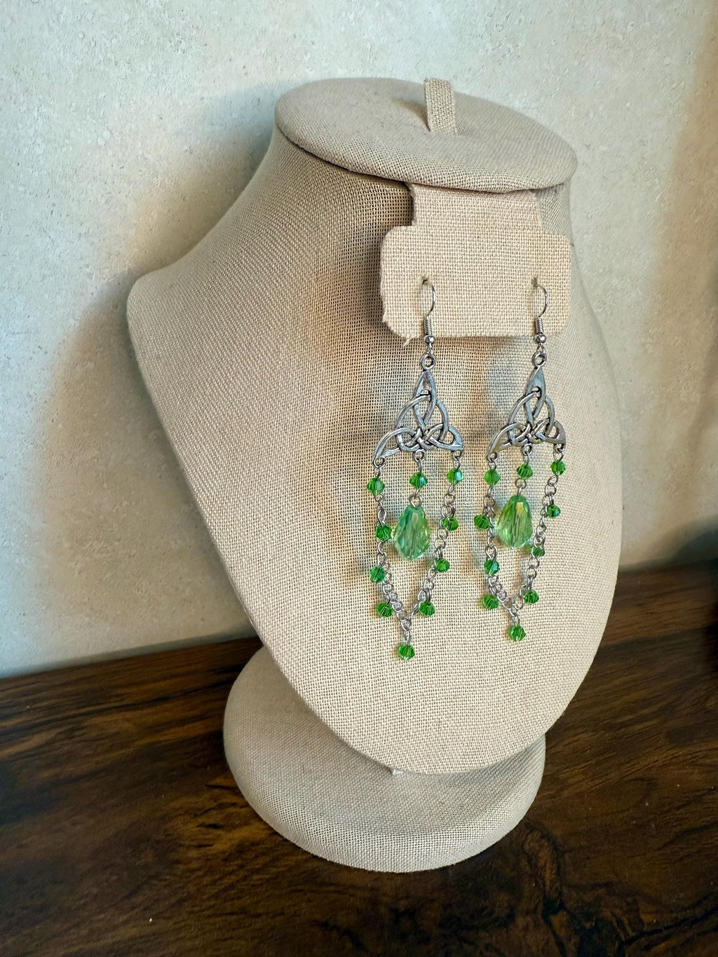 Handmade Celtic Knot Crystal Dangle Earrings, Fantasy Jewelry
