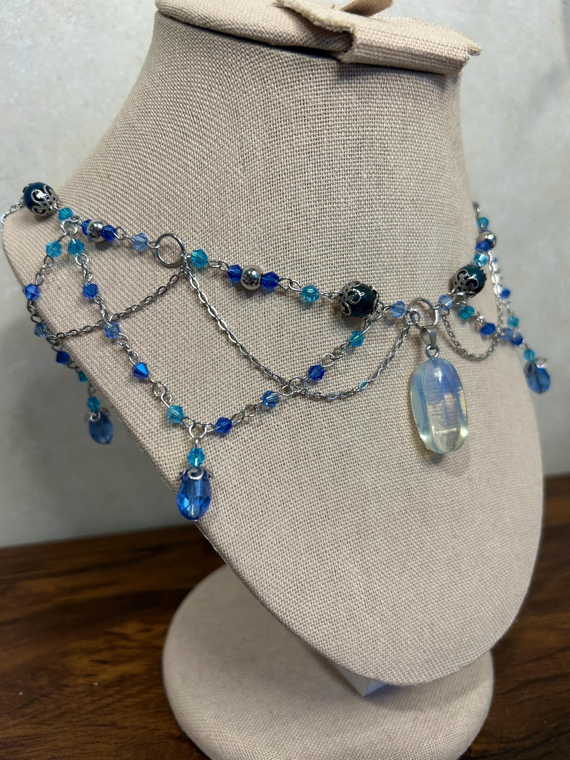Siren Song Apatite and Opalite Crystal Necklace, Stunning Handmade Blue-White Stone Jewelry for Elegance, Perfect Gift for Nature Lovers