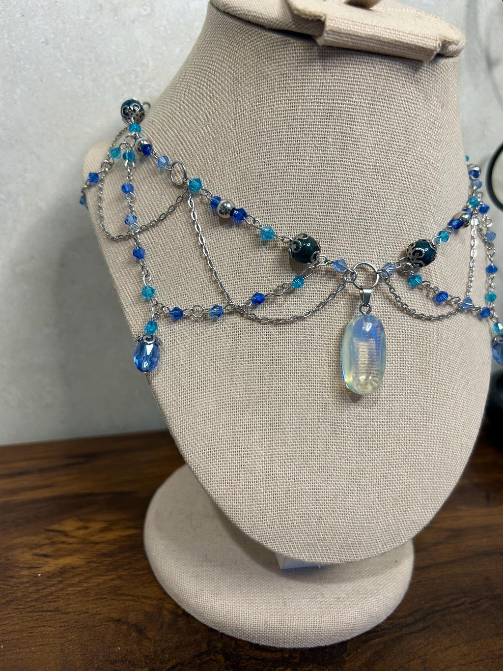 Siren Song Apatite and Opalite Crystal Necklace, Stunning Handmade Blue-White Stone Jewelry for Elegance, Perfect Gift for Nature Lovers