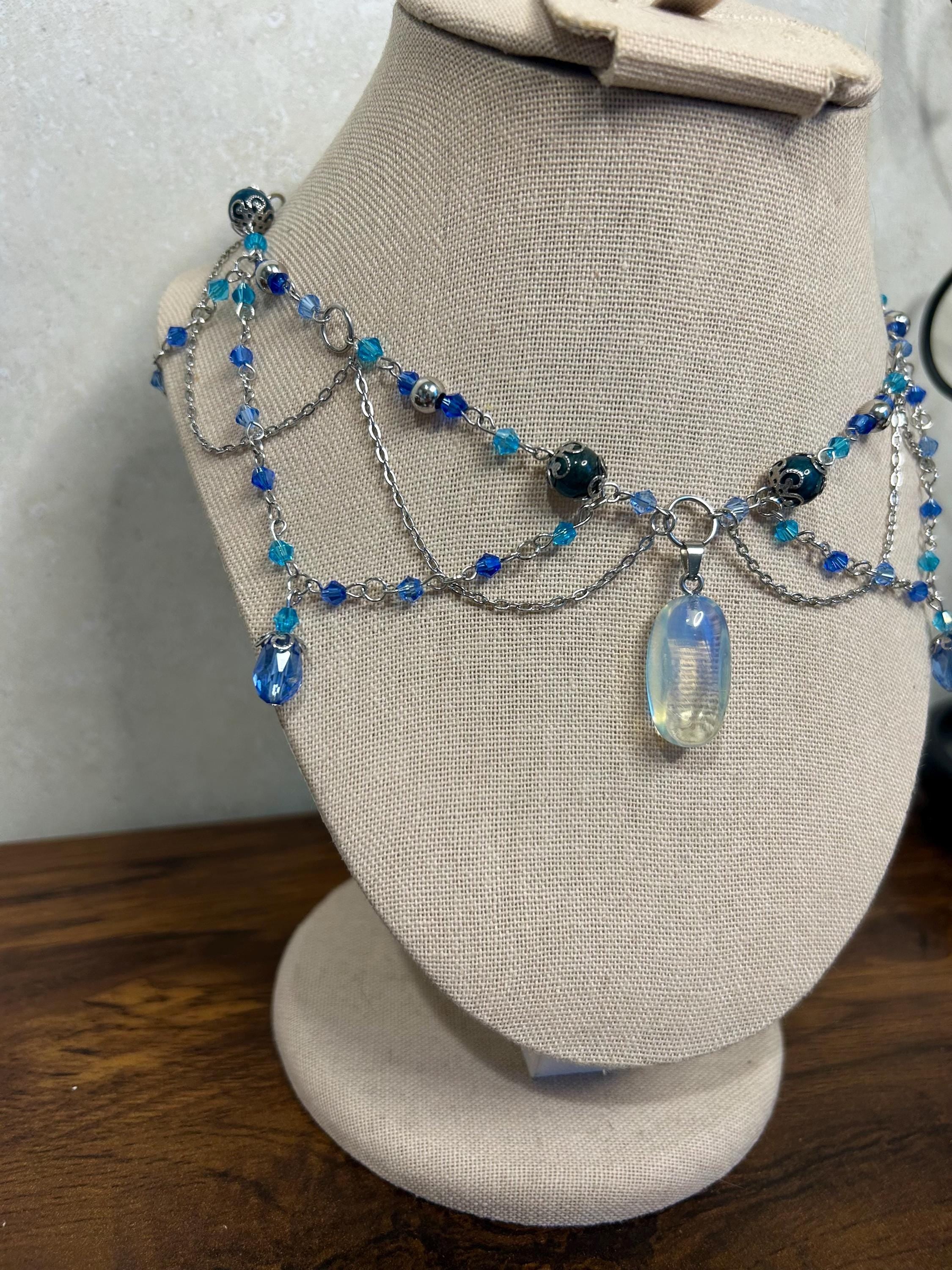 Siren Song Apatite and Opalite Crystal Necklace, Stunning Handmade Blue-White Stone Jewelry for Elegance, Perfect Gift for Nature Lovers