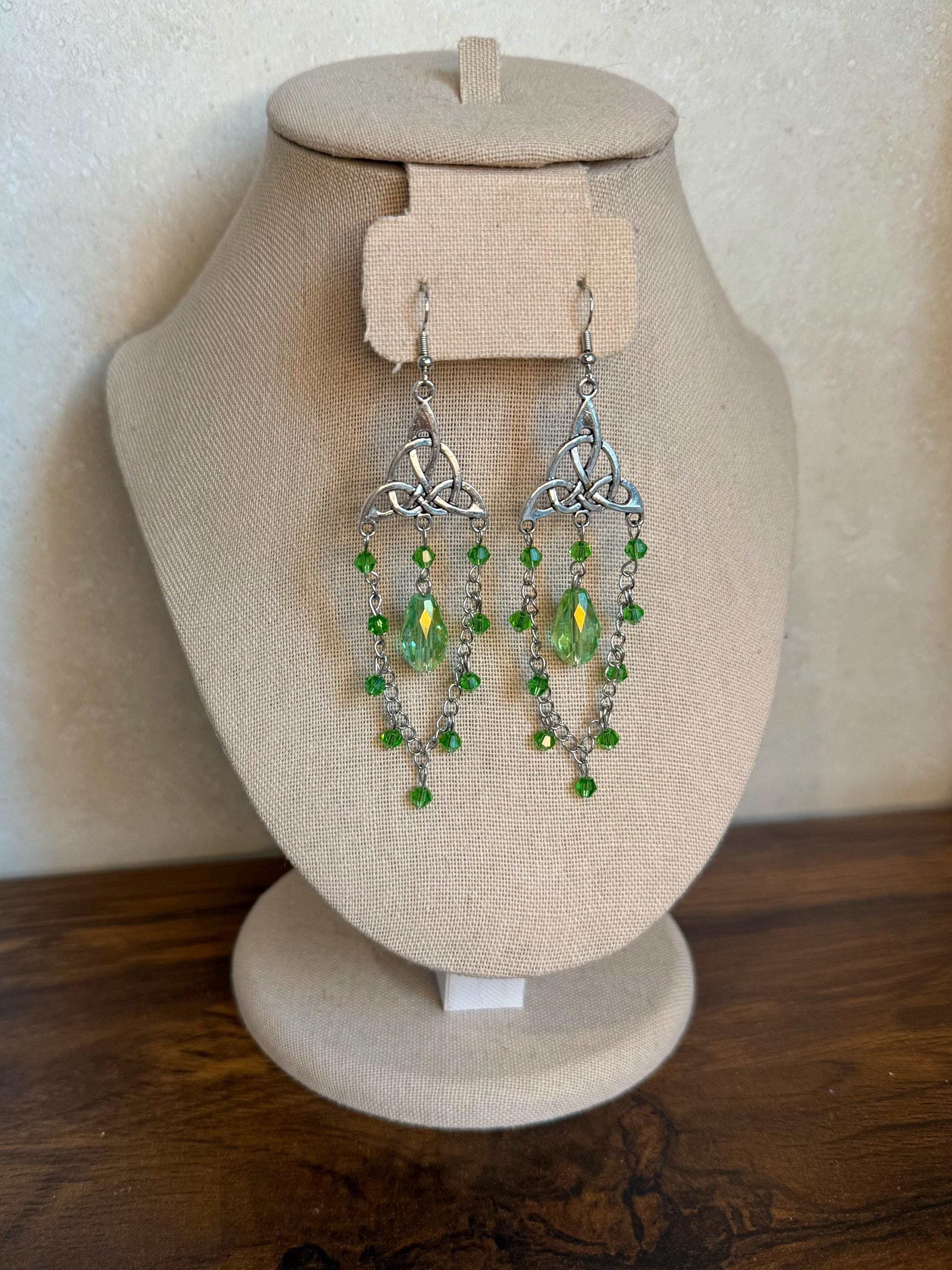 Handmade Celtic Knot Crystal Dangle Earrings, Fantasy Jewelry