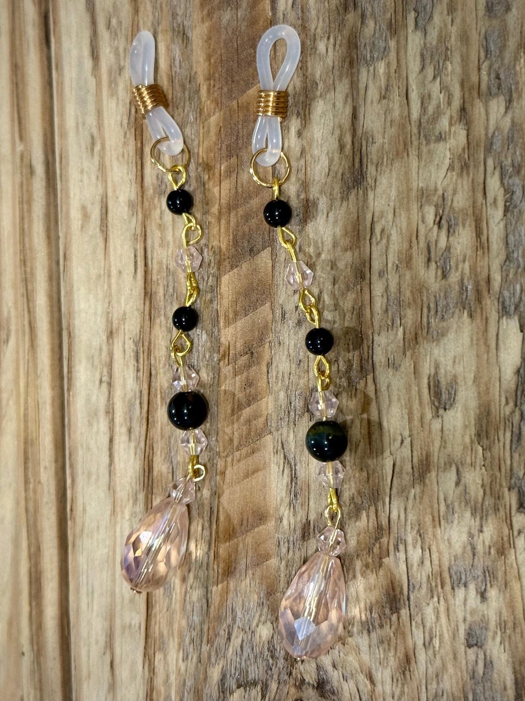 Posh Pixie Onyx Crystal Eyeglass Charms, Elegant Beaded Accessory for Reading Glasses