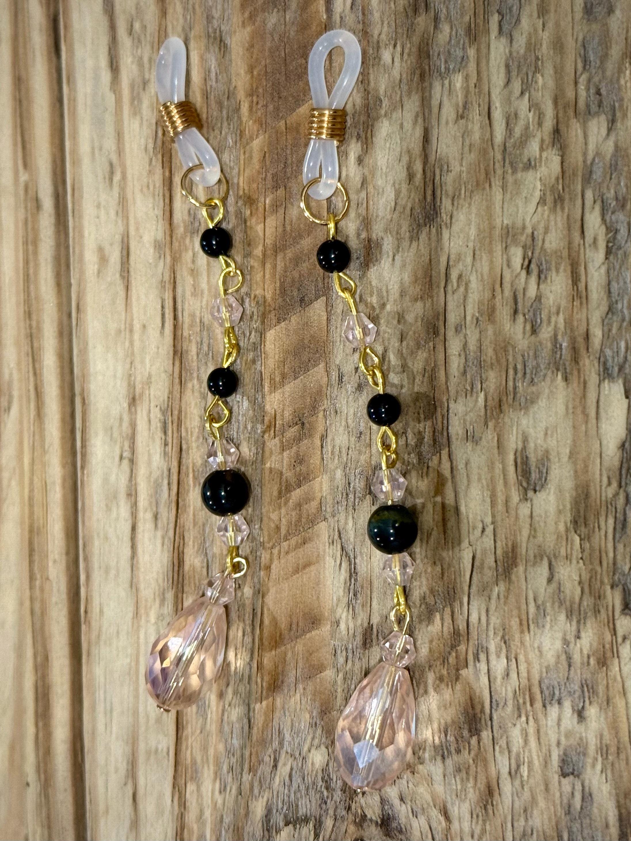 Posh Pixie Onyx Crystal Eyeglass Charms, Elegant Beaded Accessory for Reading Glasses