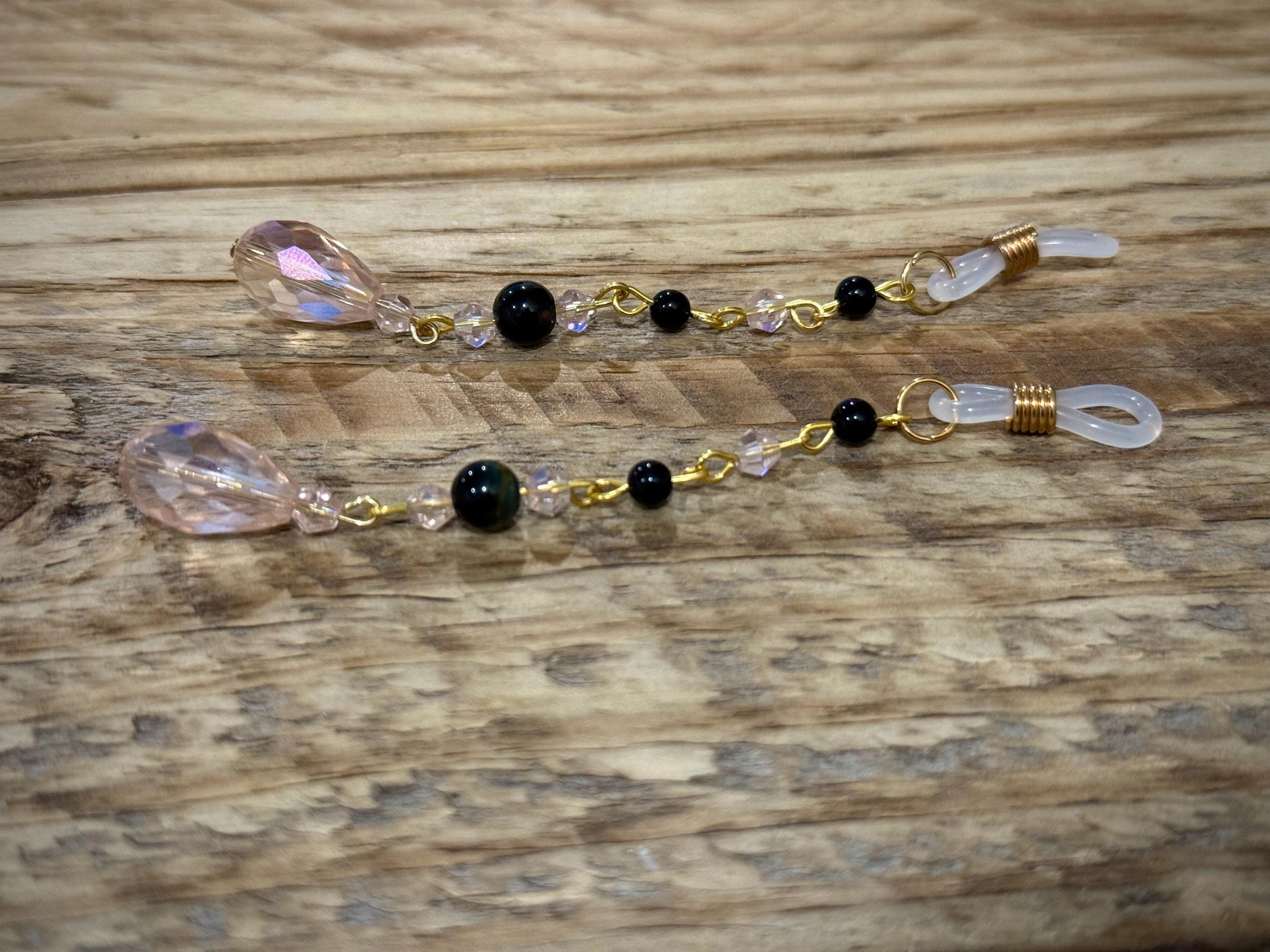Posh Pixie Onyx Crystal Eyeglass Charms, Elegant Beaded Accessory for Reading Glasses
