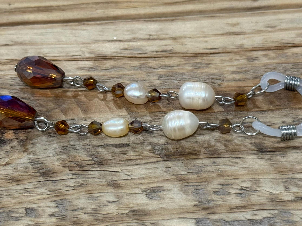 Sandy Shores Pearls Crystal Eyeglass Charms, Nautical Beaded Eyewear Accessory