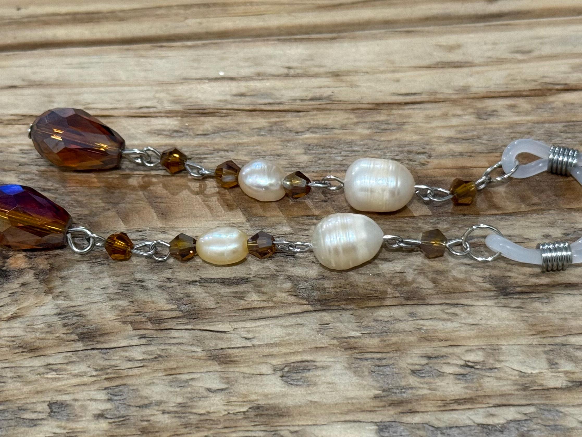 Sandy Shores Pearls Crystal Eyeglass Charms, Nautical Beaded Eyewear Accessory