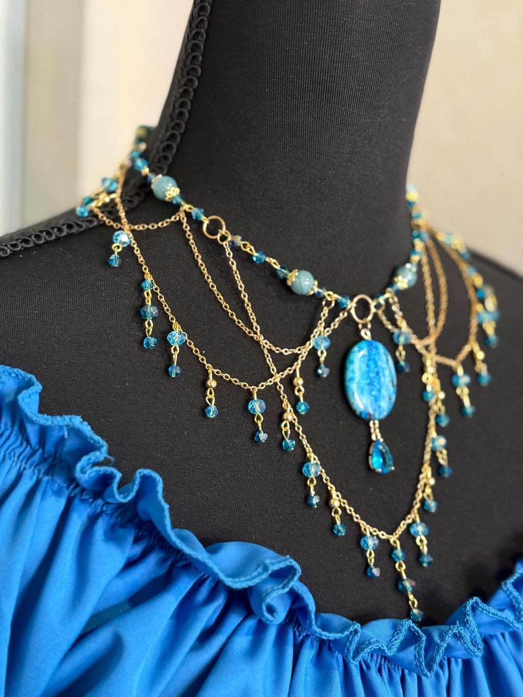 Lady of the Sea Blue Chalcedony and Howlite Crystal Necklace, Mermaid Vibes for Seaside Lovers