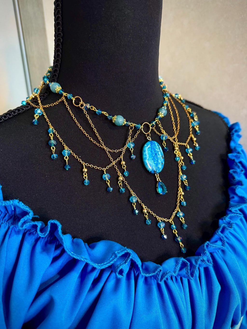 Lady of the Sea Blue Chalcedony and Howlite Crystal Necklace, Mermaid Vibes for Seaside Lovers