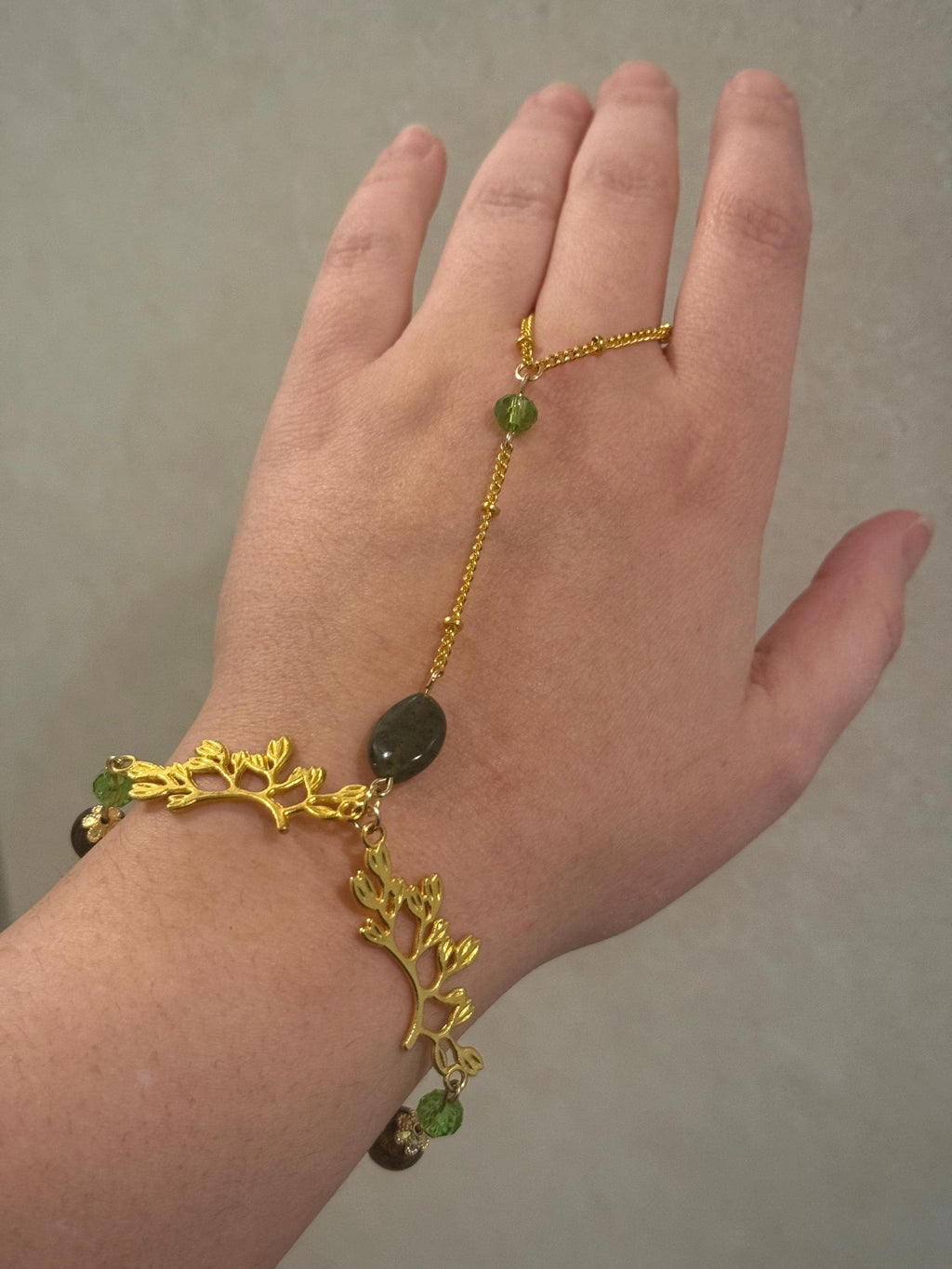 Forest Nymph Tiger Eyes and Serpentine Hand Chain, Mystical Hand Accessory