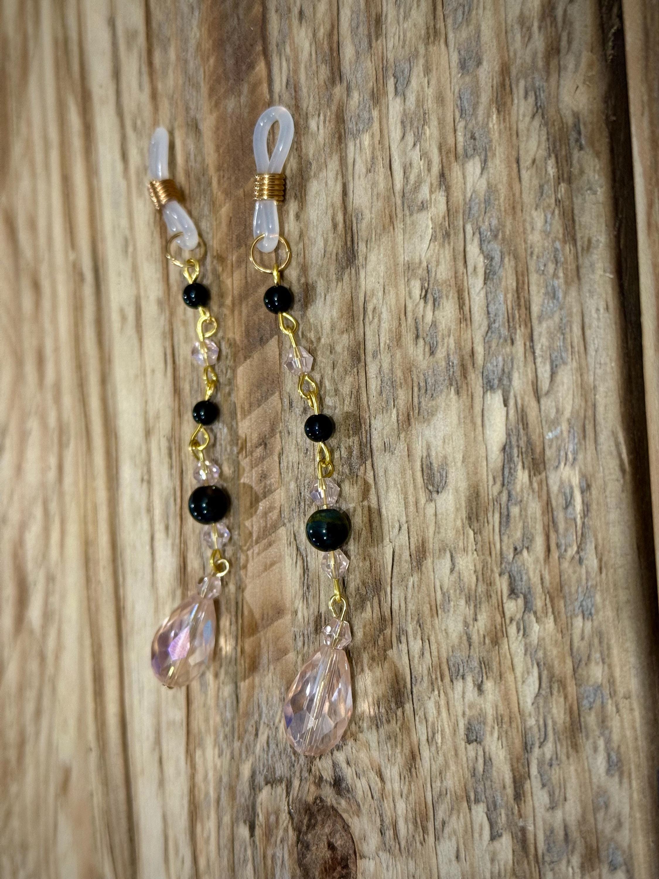 Posh Pixie Onyx Crystal Eyeglass Charms, Elegant Beaded Accessory for Reading Glasses