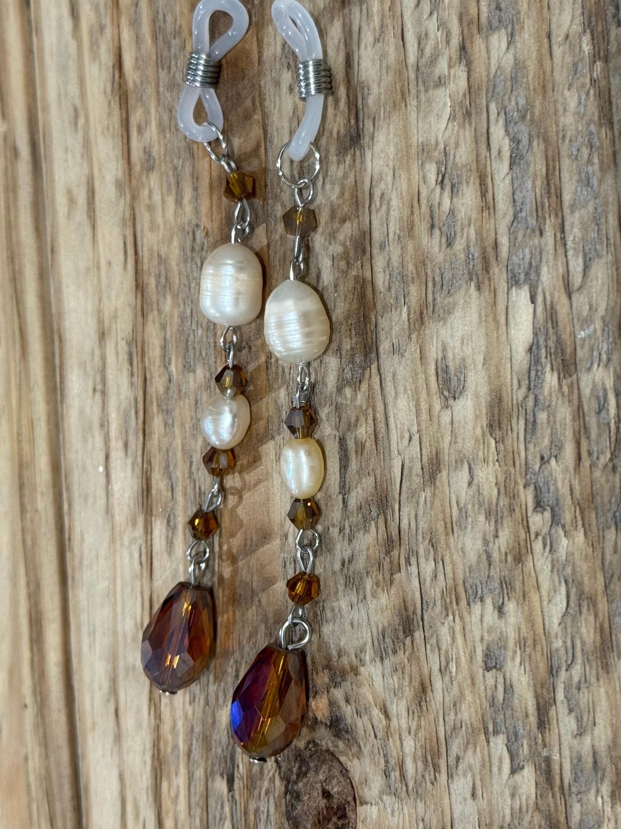 Sandy Shores Pearls Crystal Eyeglass Charms, Nautical Beaded Eyewear Accessory