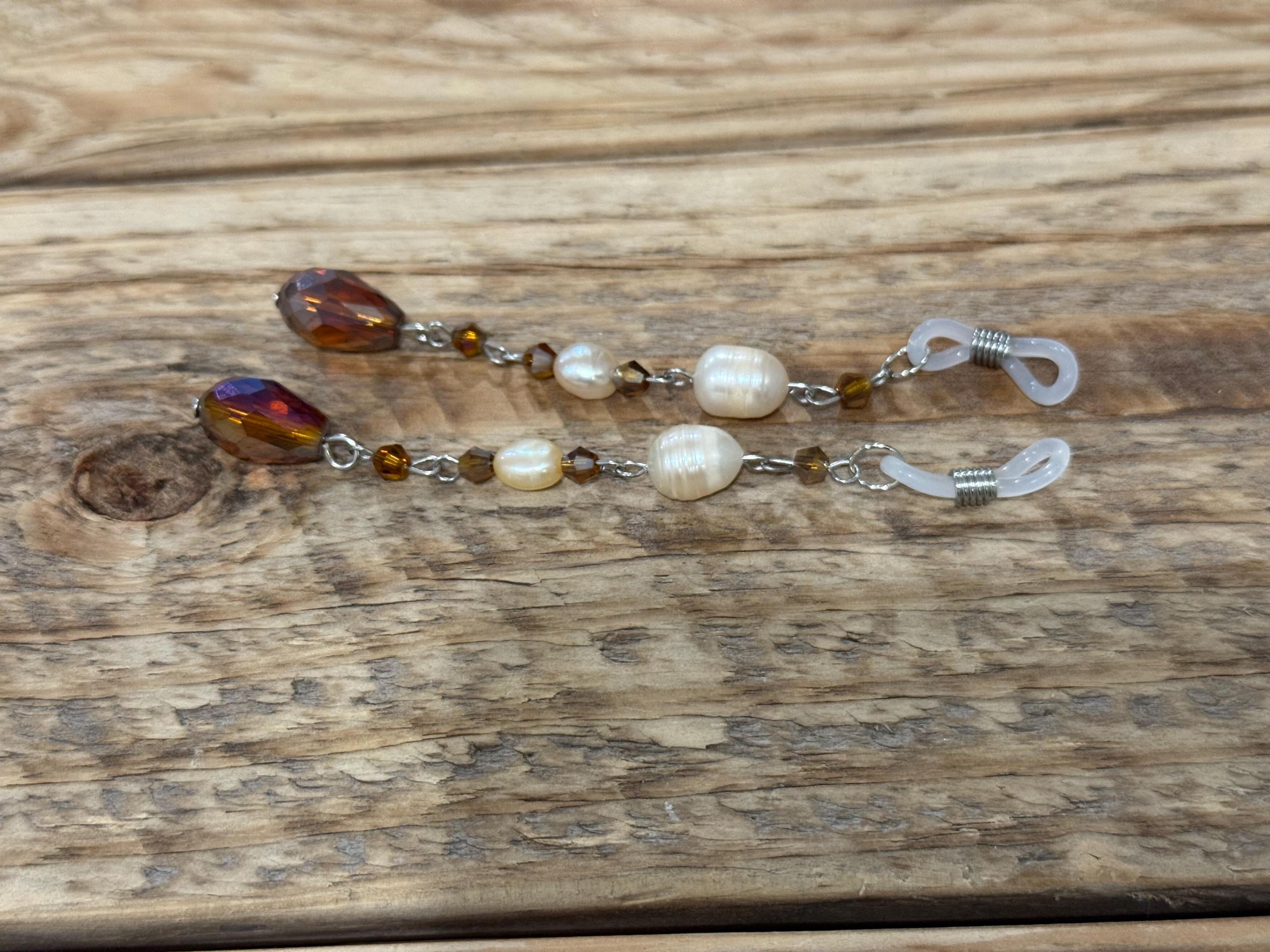 Sandy Shores Pearls Crystal Eyeglass Charms, Nautical Beaded Eyewear Accessory