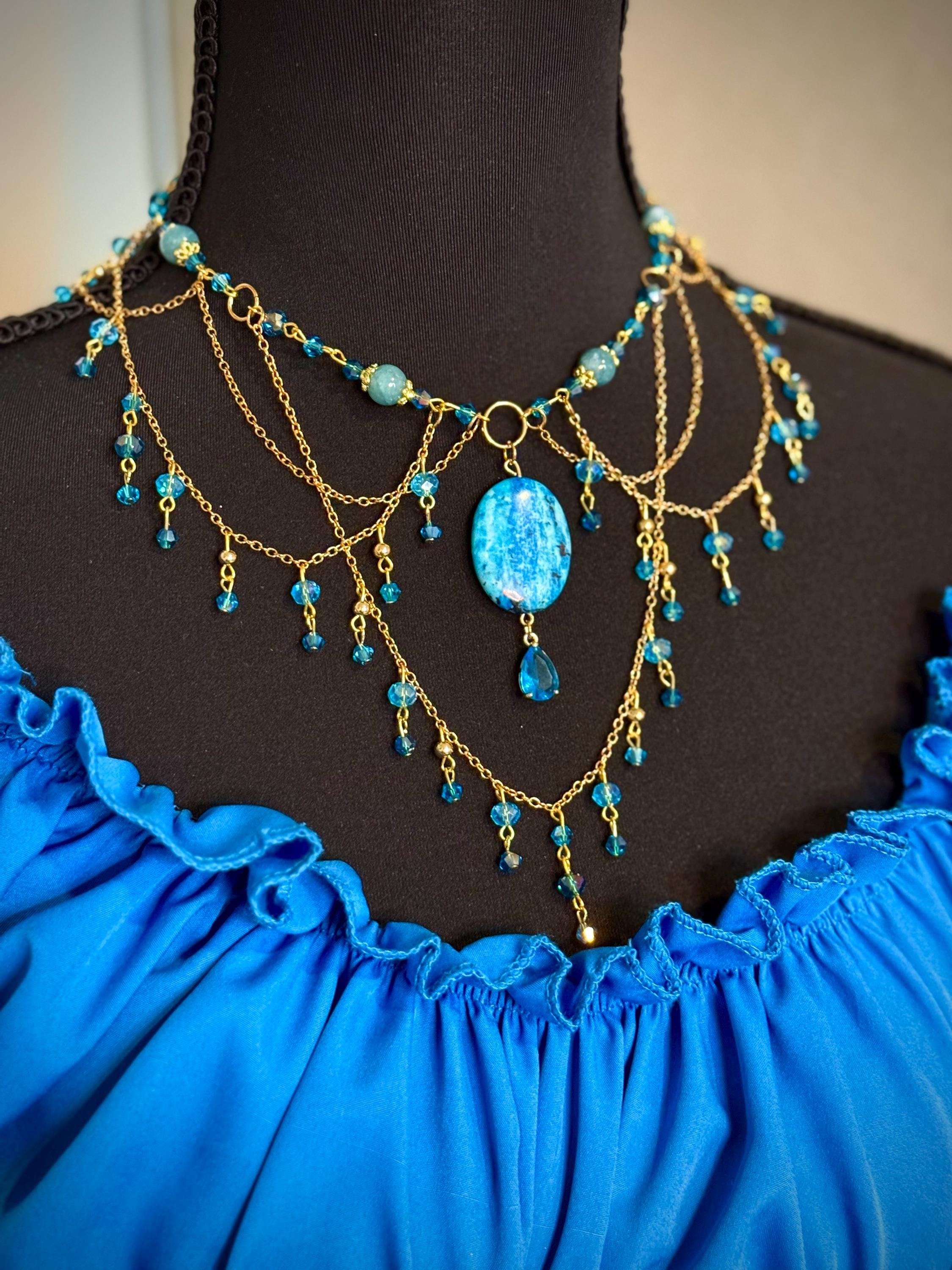 Lady of the Sea Blue Chalcedony and Howlite Crystal Necklace, Mermaid Vibes for Seaside Lovers