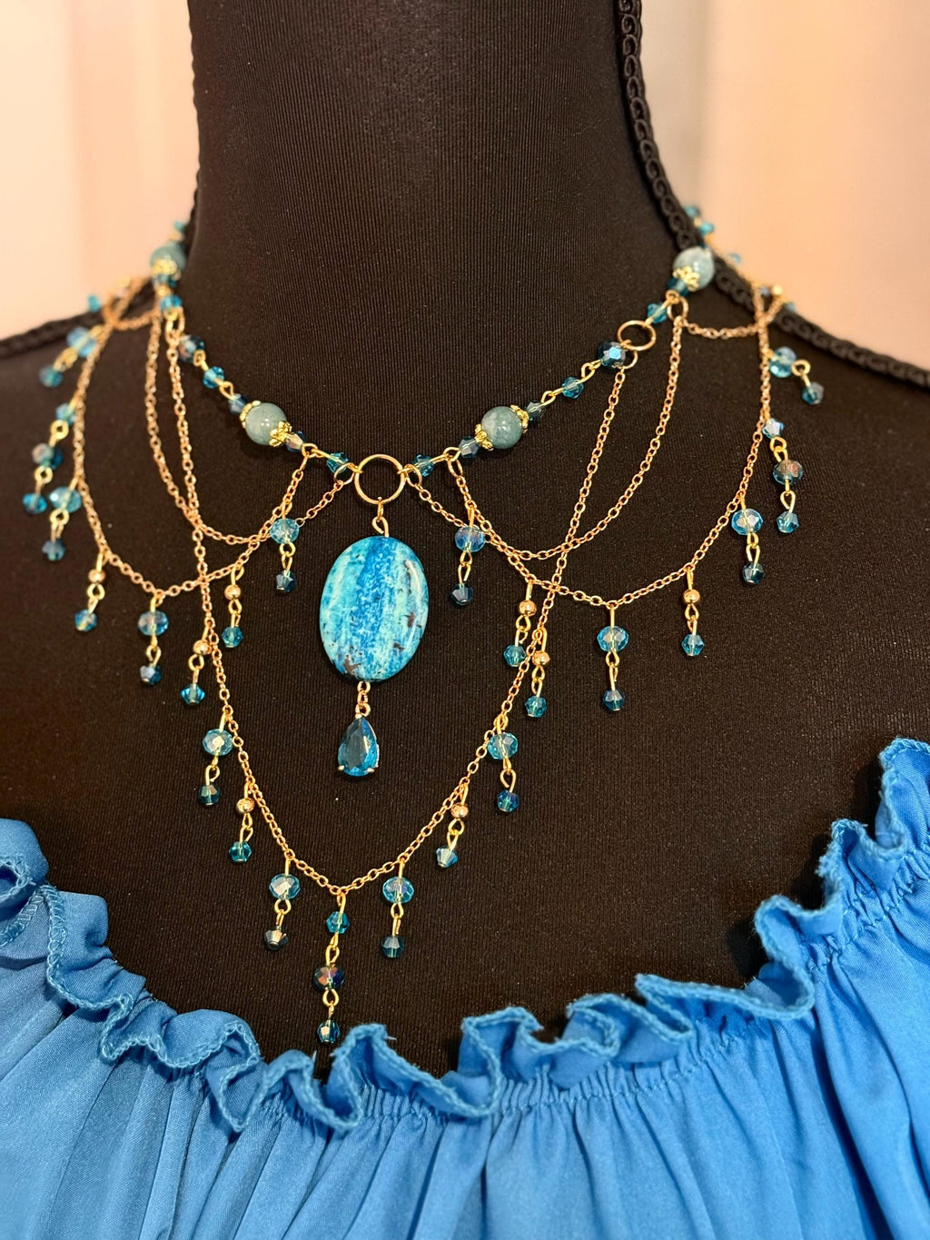 Lady of the Sea Blue Chalcedony and Howlite Crystal Necklace, Mermaid Vibes for Seaside Lovers