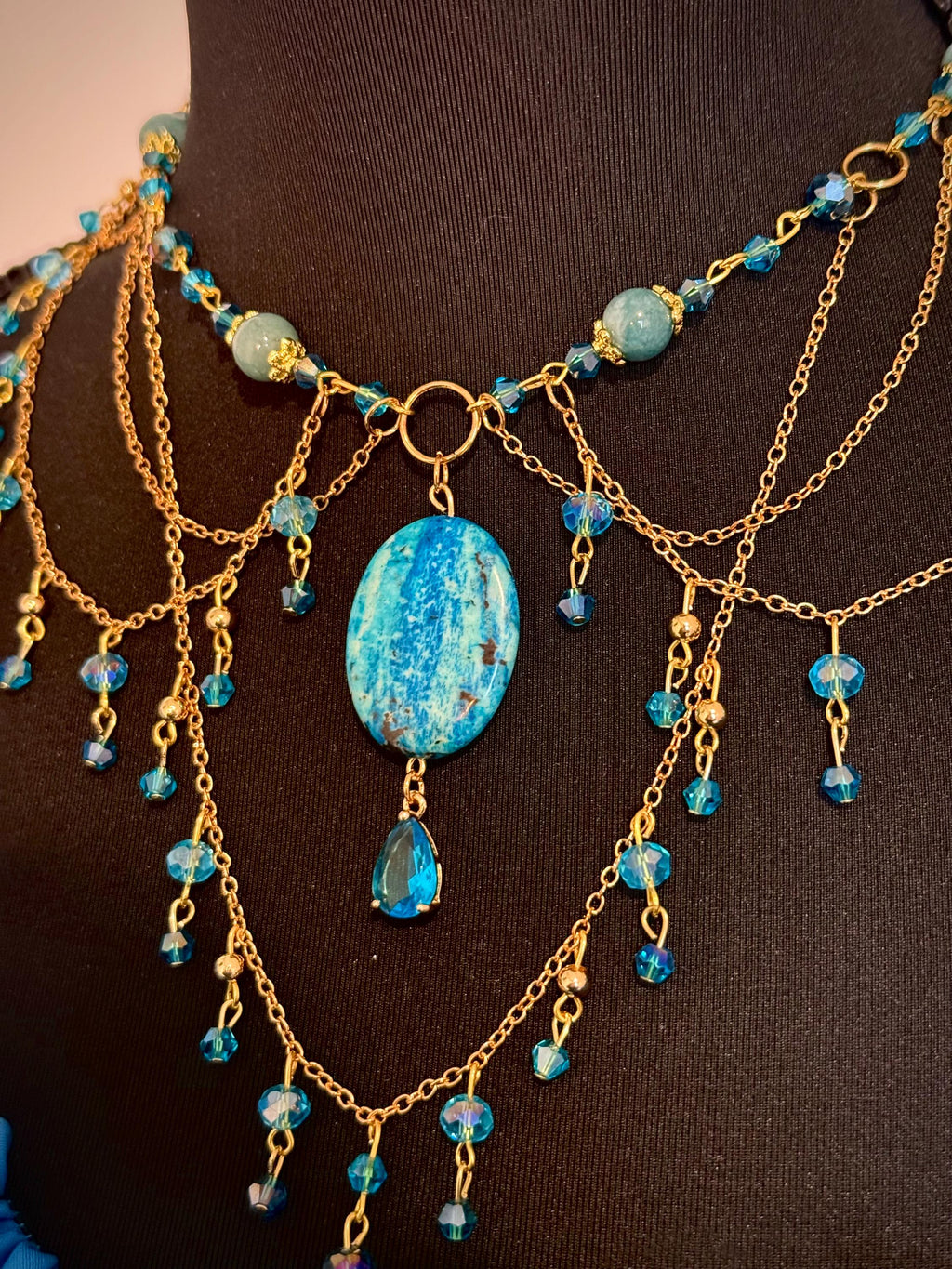 Lady of the Sea Blue Chalcedony and Howlite Crystal Necklace, Mermaid Vibes for Seaside Lovers