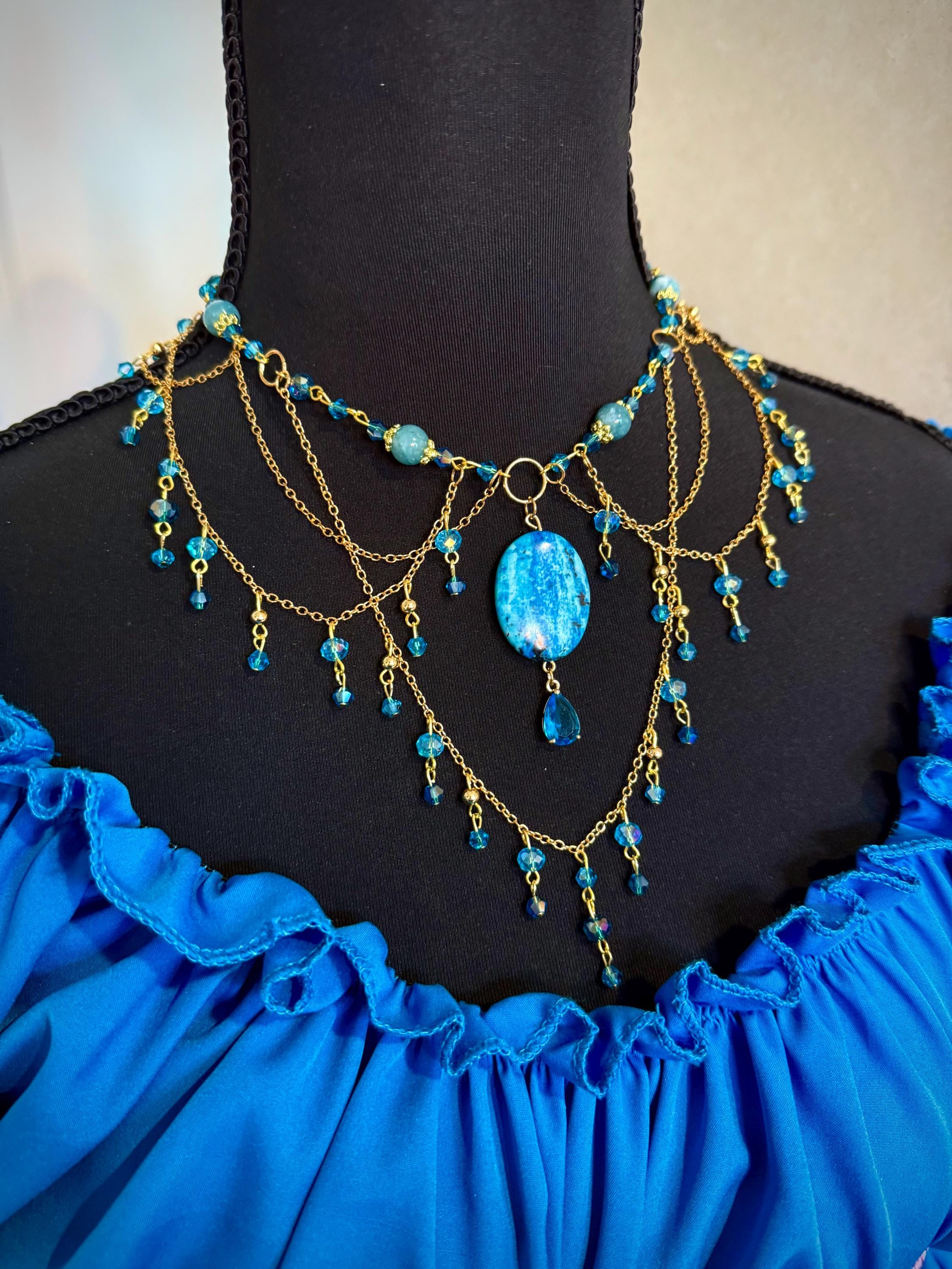 Lady of the Sea Blue Chalcedony and Howlite Crystal Necklace, Mermaid Vibes for Seaside Lovers