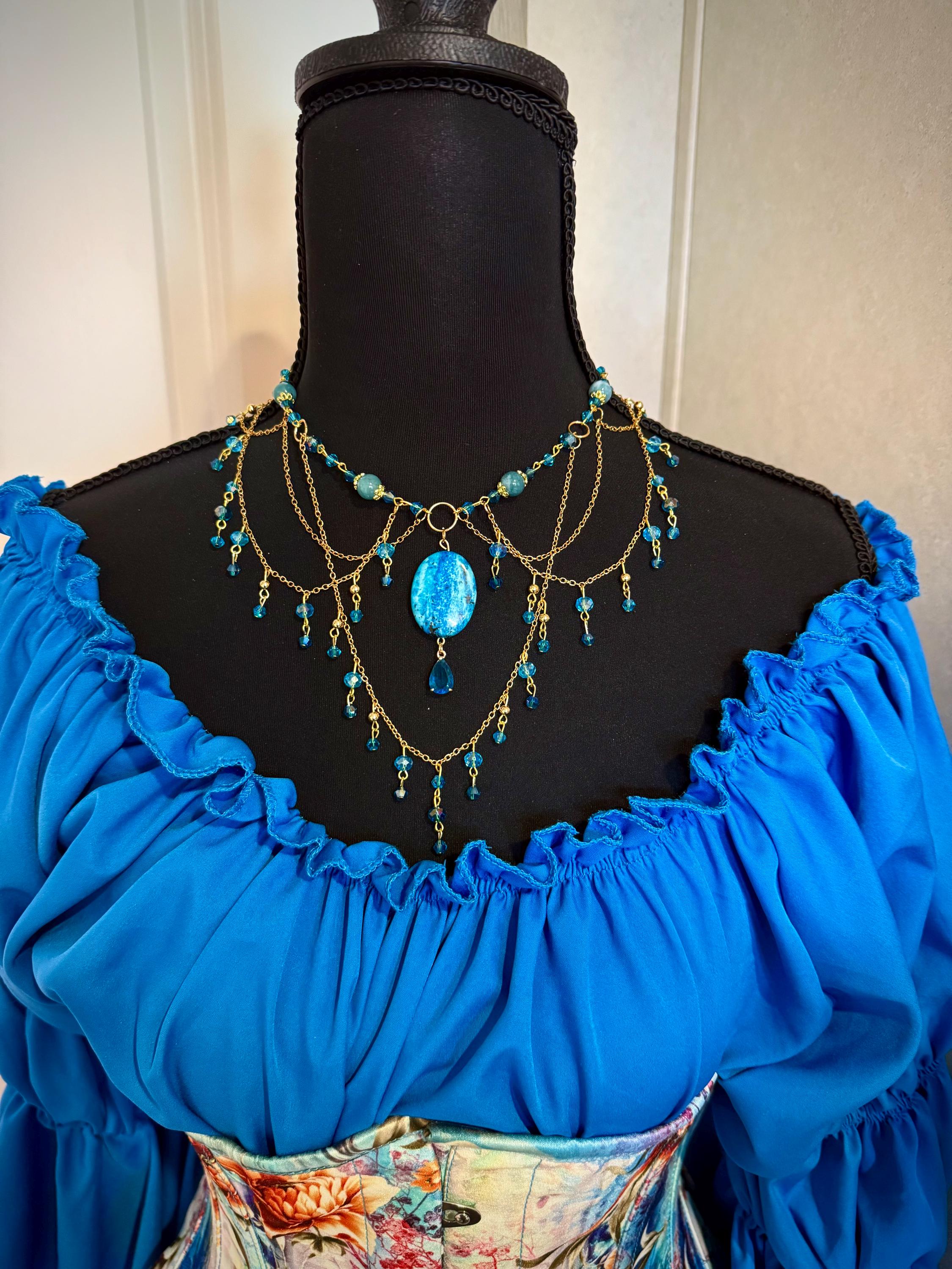 Lady of the Sea Blue Chalcedony and Howlite Crystal Necklace, Mermaid Vibes for Seaside Lovers
