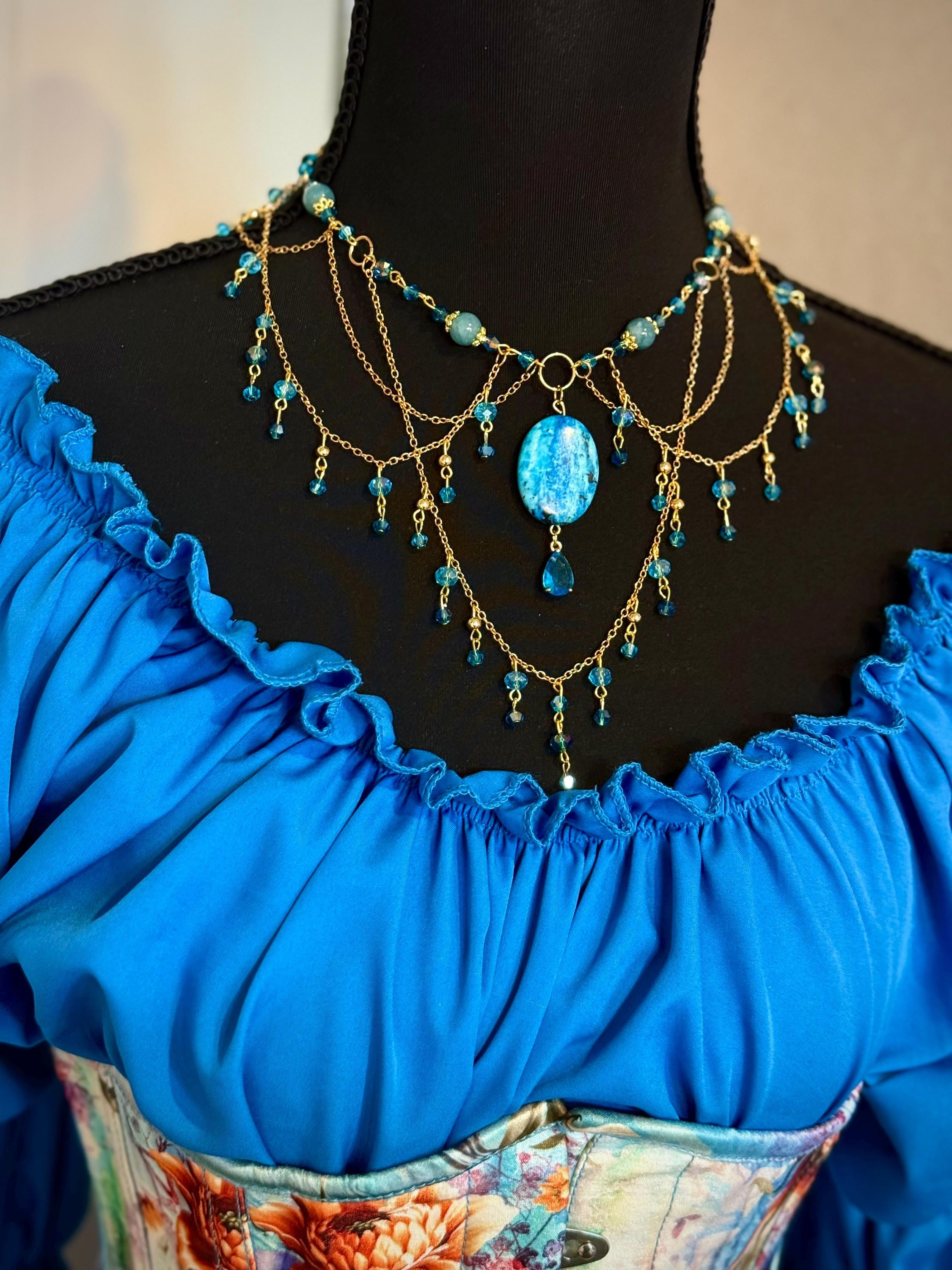 Lady of the Sea Blue Chalcedony and Howlite Crystal Necklace, Mermaid Vibes for Seaside Lovers