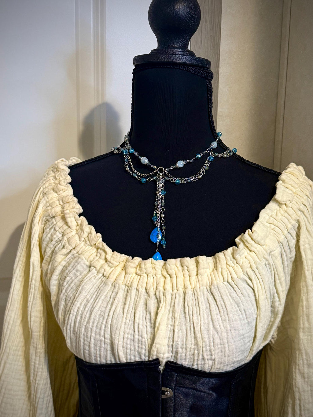Rainfall Aquamarine and Howlite Crystal Necklace, Handmade Crystal Choker for all Fantasy Lovers