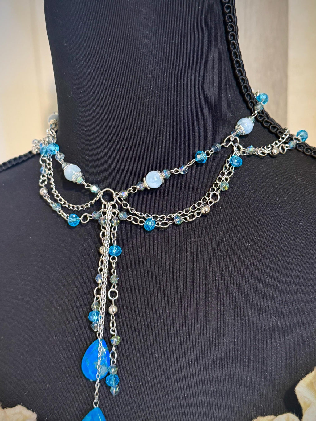 Rainfall Aquamarine and Howlite Crystal Necklace, Handmade Crystal Choker for all Fantasy Lovers