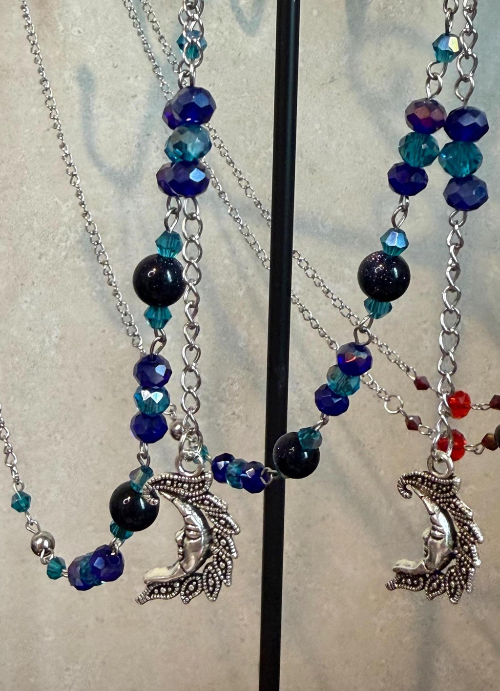 Blue Goldstone Crystal Beaded Eyeglass Chain, Handcrafted Elegant Accessory for Reading Glasses