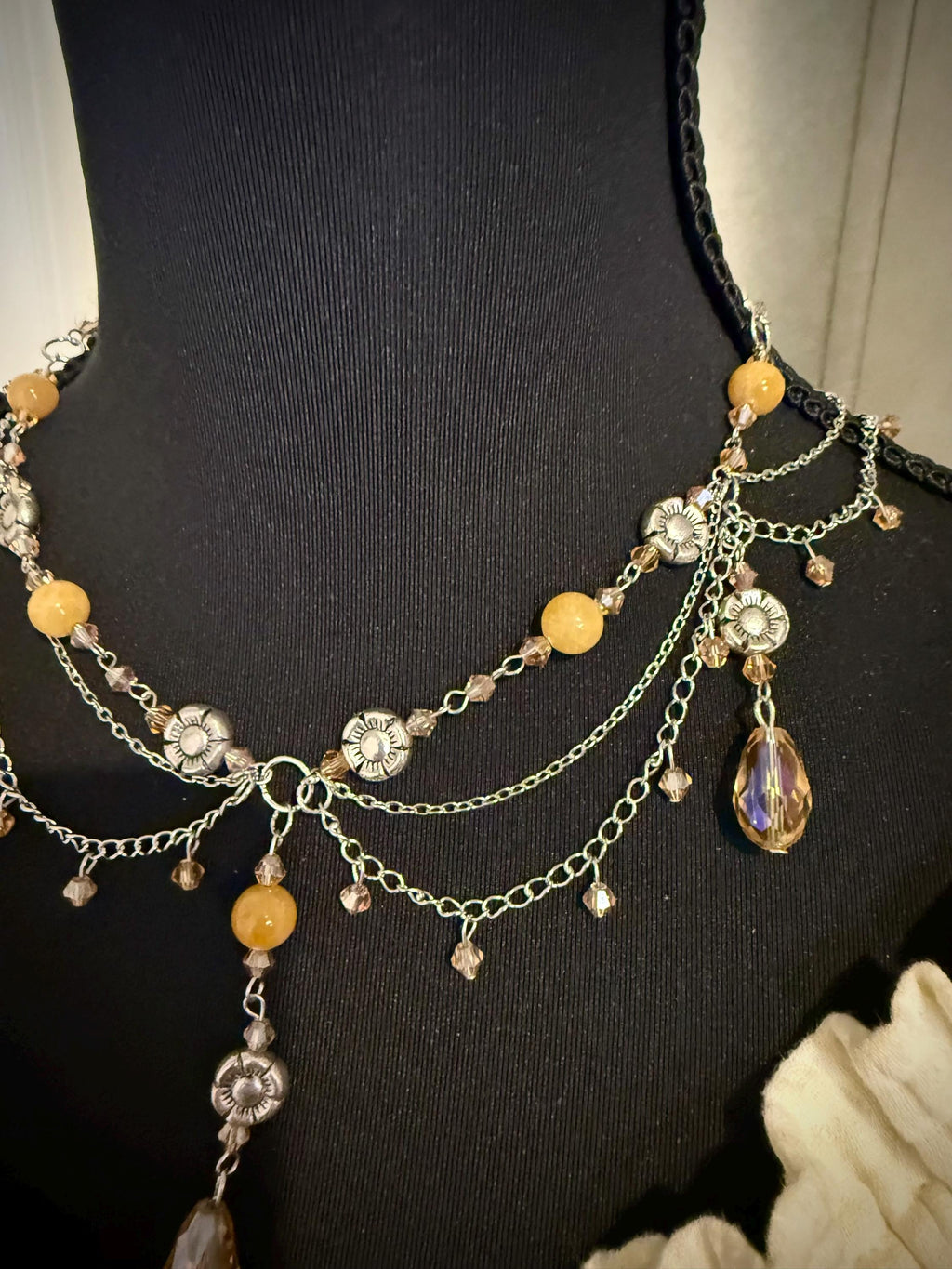 Gathering Sunflowers Yellow Jade Crystal Necklace, Handmade Necklace for all Fantasy Lovers