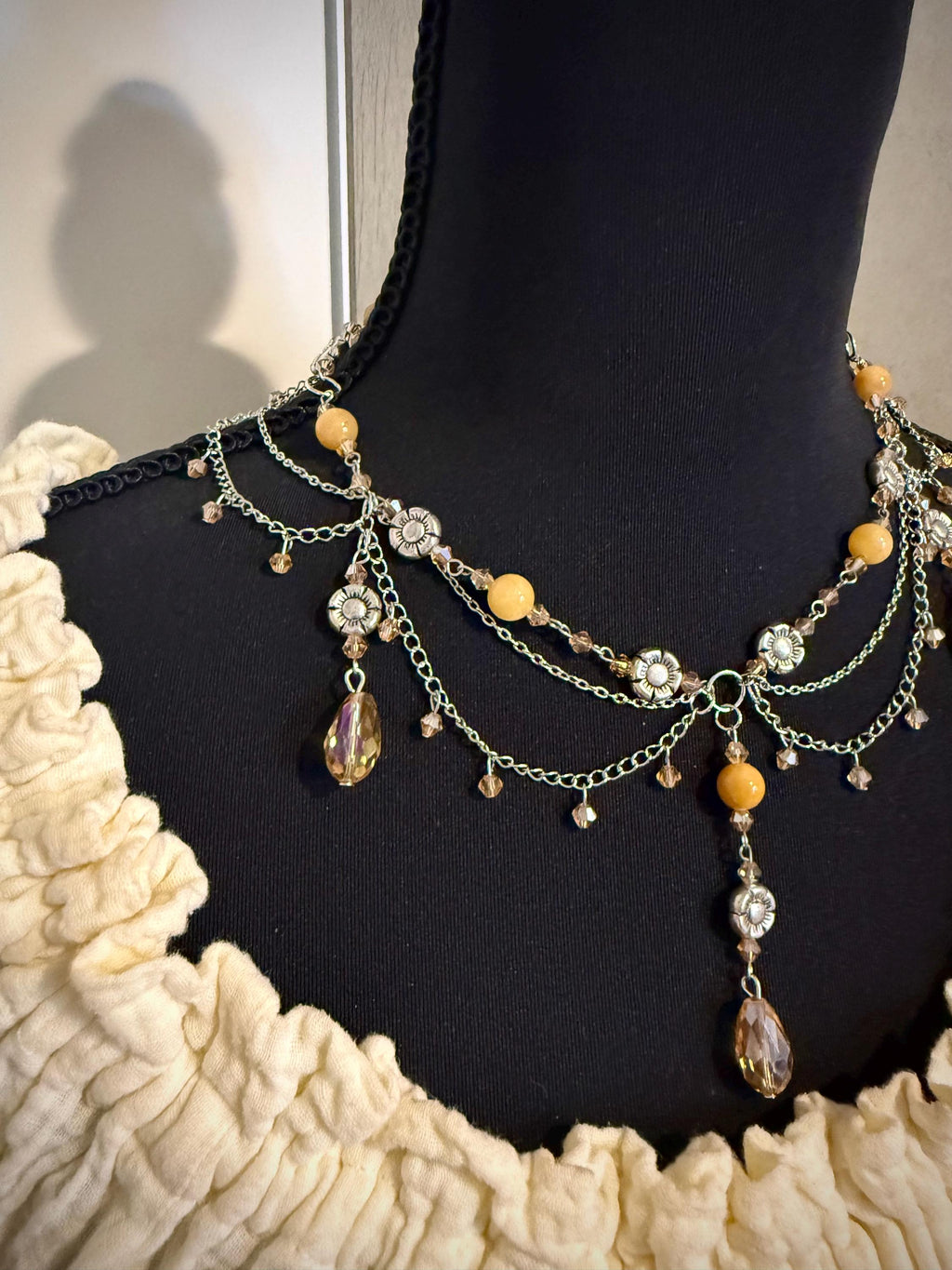 Gathering Sunflowers Yellow Jade Crystal Necklace, Handmade Necklace for all Fantasy Lovers