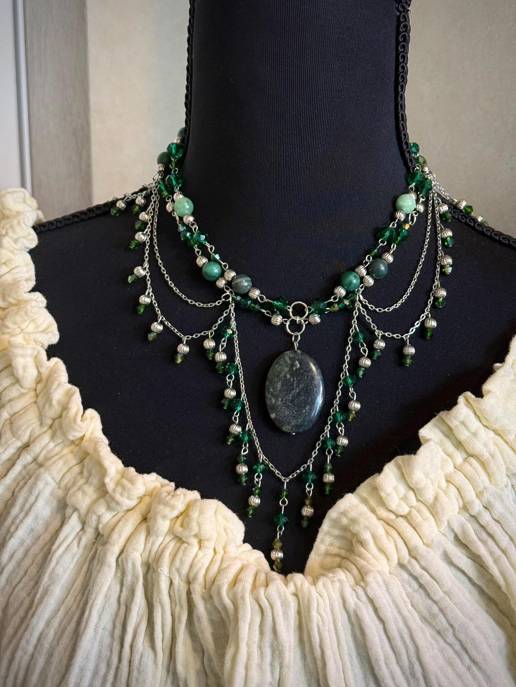 Forest Travels Verdite Crystal Necklace, Handmade Necklace for all Fantasy Lovers