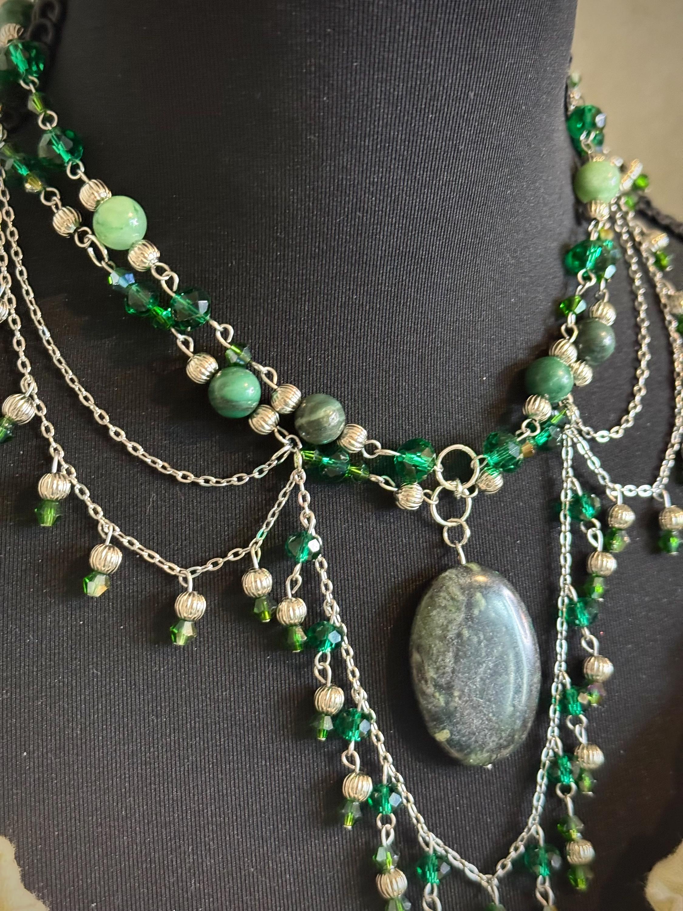 Forest Travels Verdite Crystal Necklace, Handmade Necklace for all Fantasy Lovers