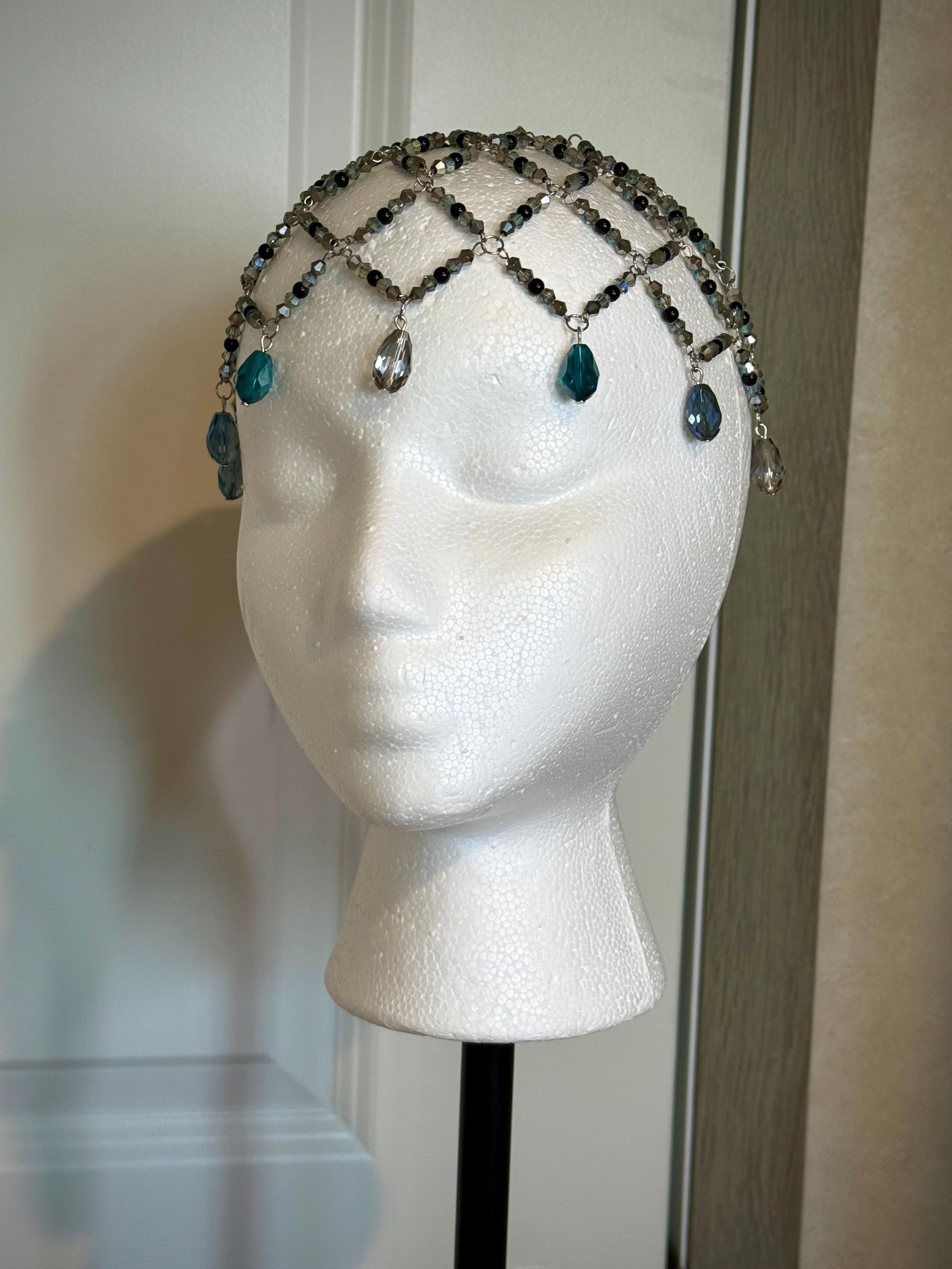 Siren Call Black Jasper Beaded Juliet Cap, Handcrafted Jewelry For Elegant Gift