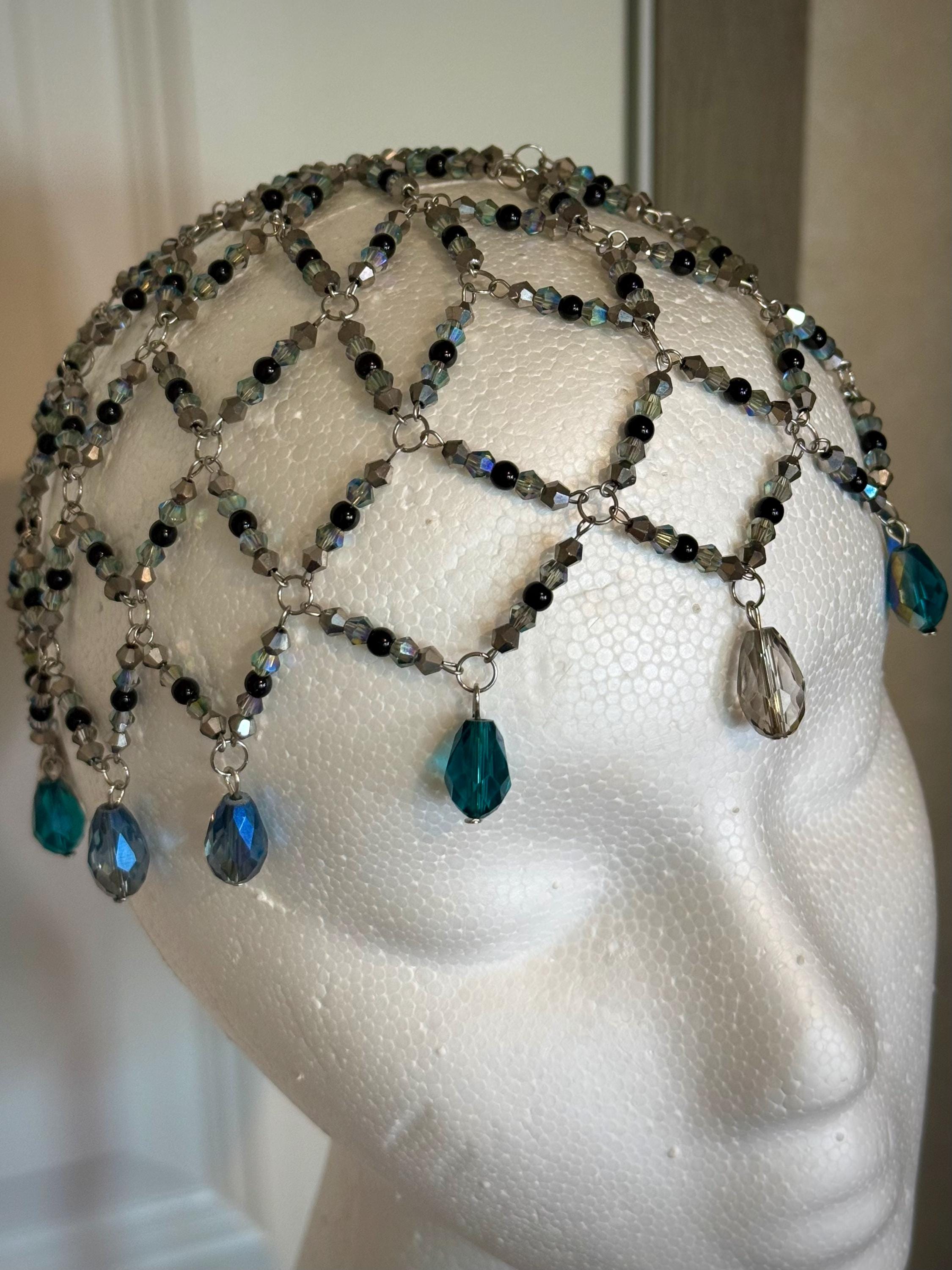 Siren Call Black Jasper Beaded Juliet Cap, Handcrafted Jewelry For Elegant Gift