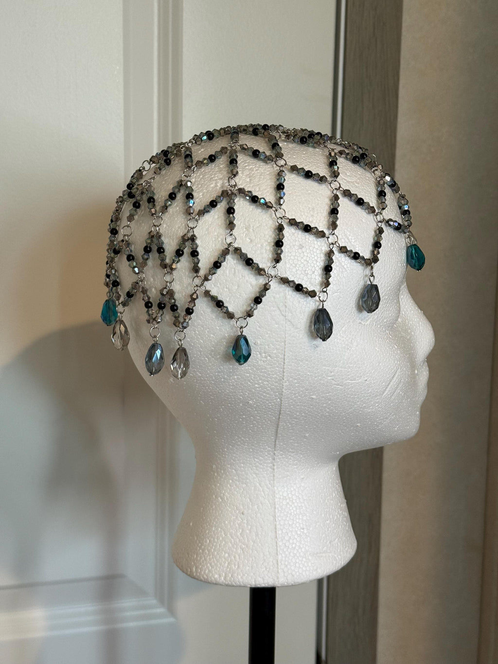 Siren Call Black Jasper Beaded Juliet Cap, Handcrafted Jewelry For Elegant Gift