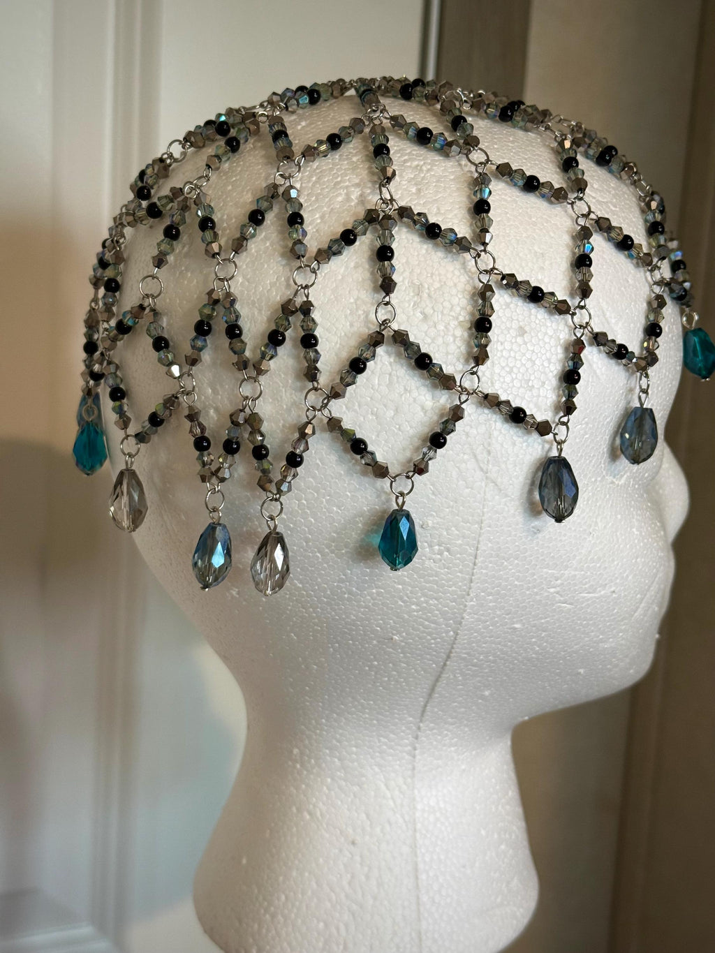 Siren Call Black Jasper Beaded Juliet Cap, Handcrafted Jewelry For Elegant Gift