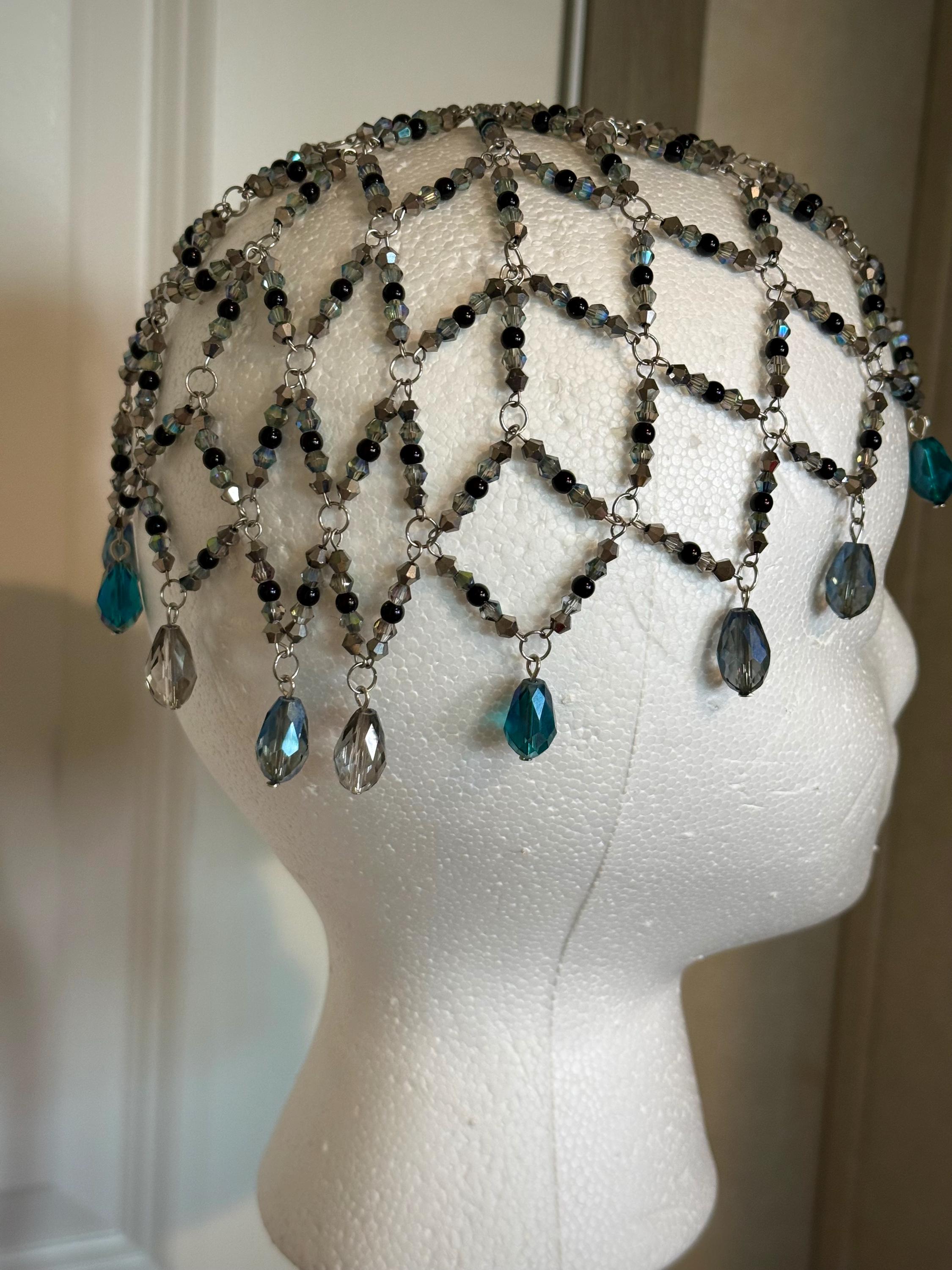 Siren Call Black Jasper Beaded Juliet Cap, Handcrafted Jewelry For Elegant Gift