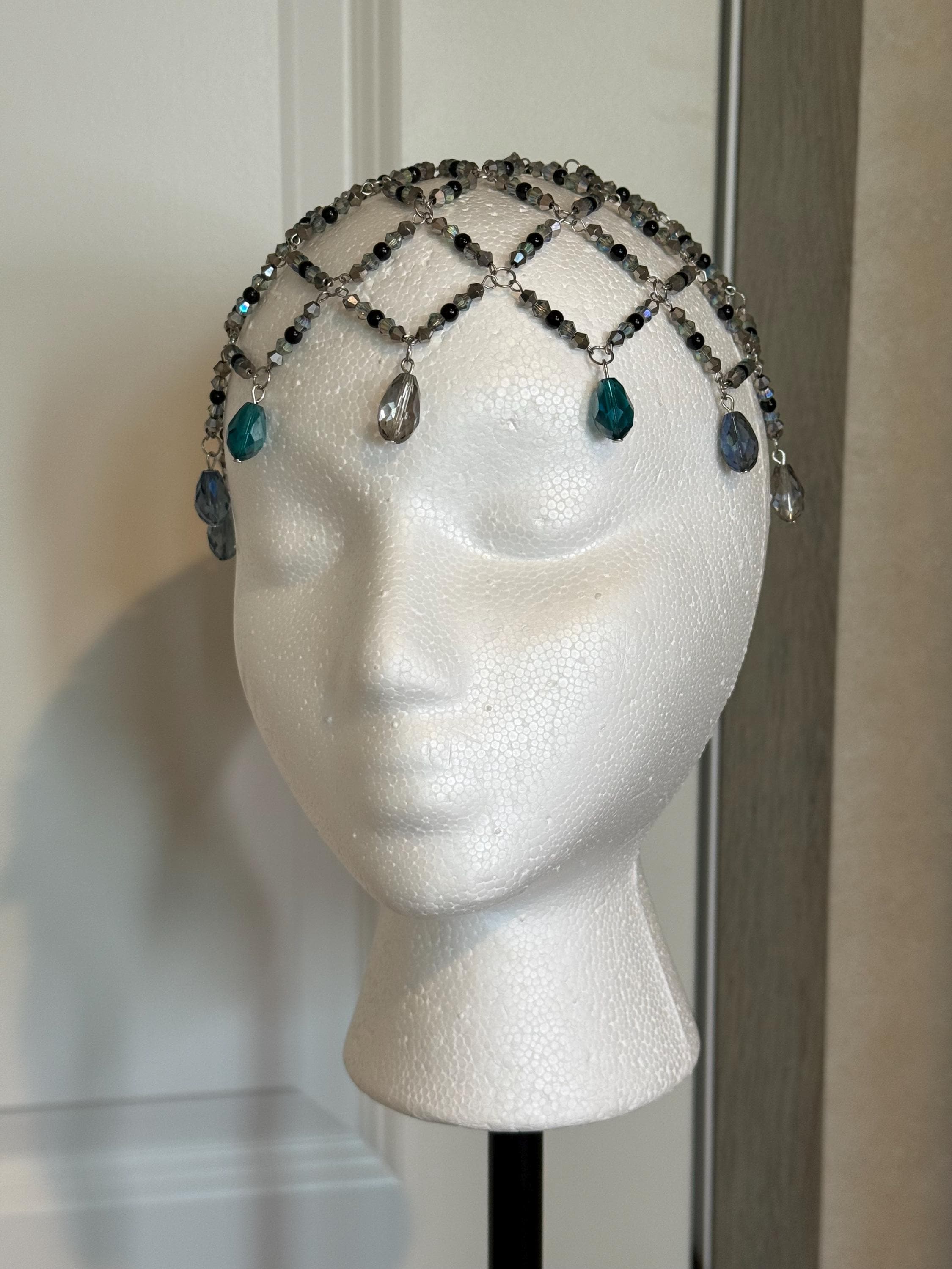 Siren Call Black Jasper Beaded Juliet Cap, Handcrafted Jewelry For Elegant Gift